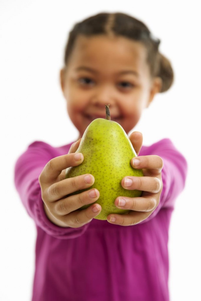 girl with pear